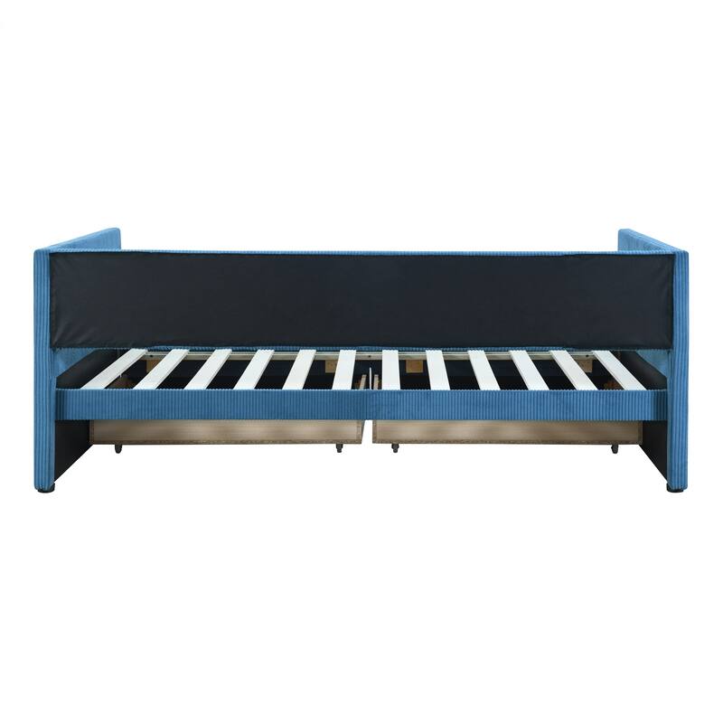 Elegant Twin Corduroy Daybed with Drawers, Sturdy Plywood Frame, Upholstered Tufted Headboard, Ideal for Small Spaces