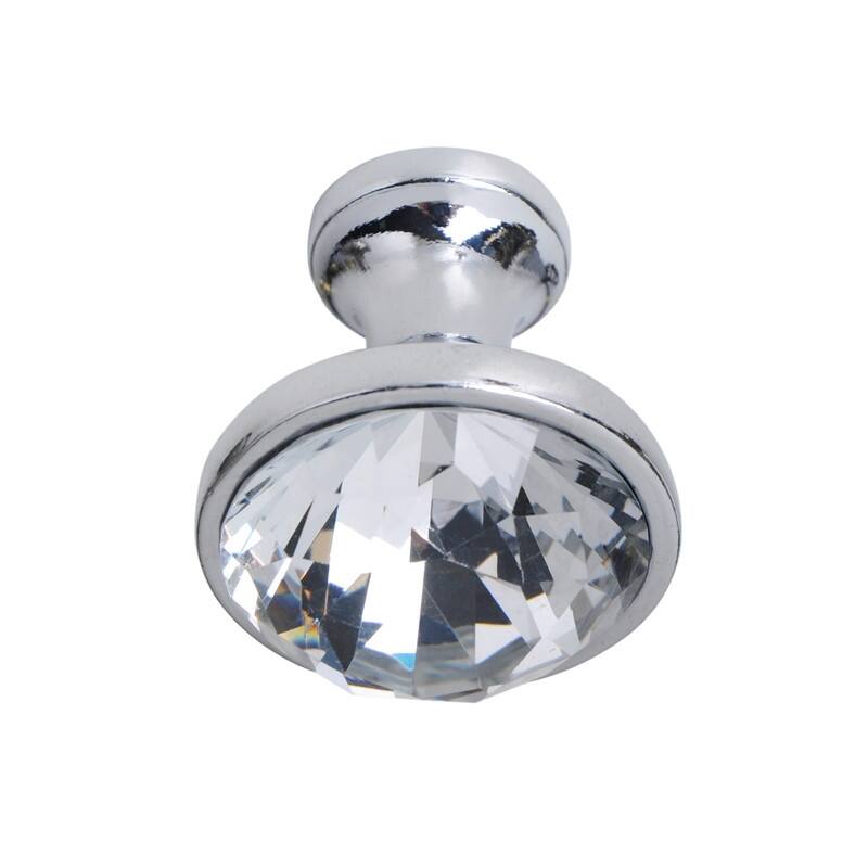 Utopia Alley Gleam Crystal Cabinet Ring Pull Knob - Vintage Cabinet Polished Chrome Hardware with Hand, Pull Knobs 1.2"