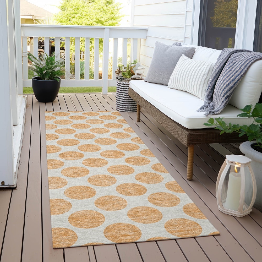 Machine Washable Indoor/ Outdoor Polka Dots Chantille Rug
