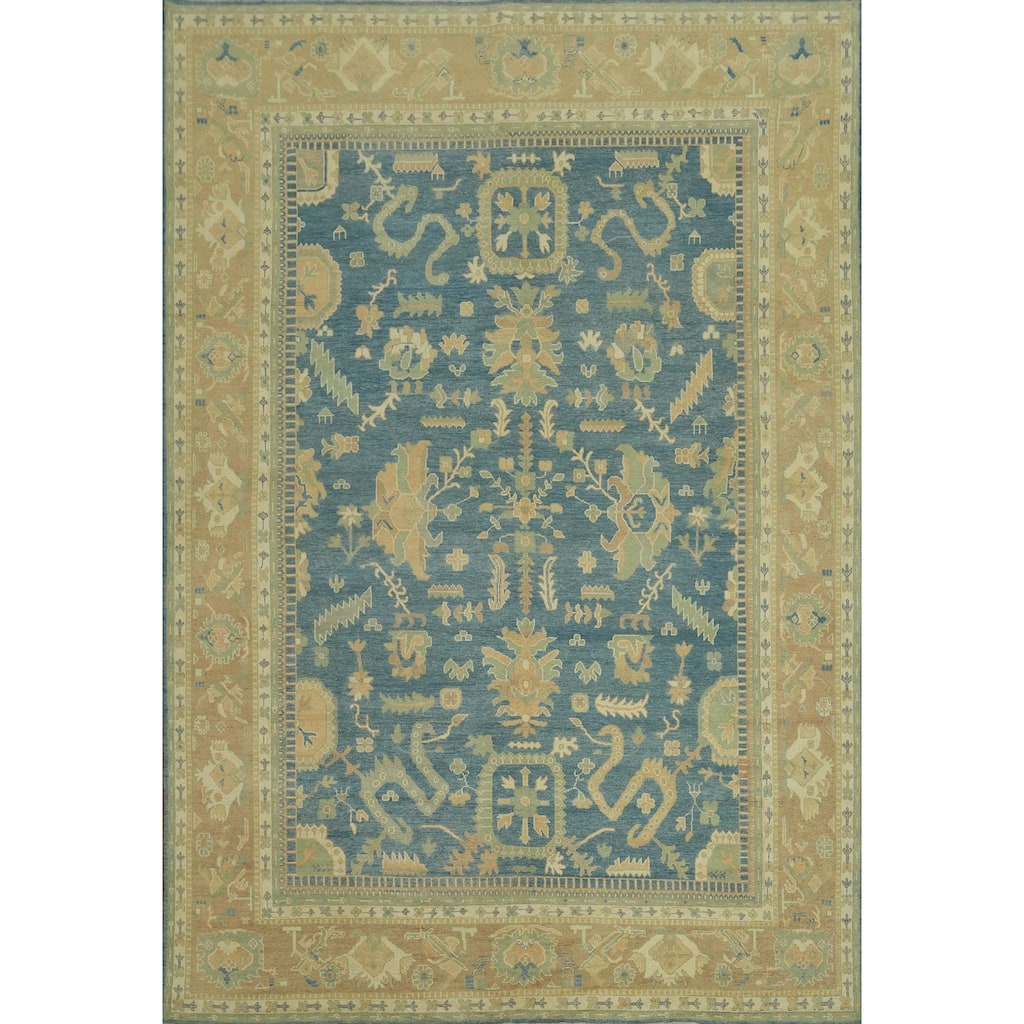 Vegetable Dye Blue Oushak Turkish Large Rug 10x14 - 13' 7'' X 10' 0''