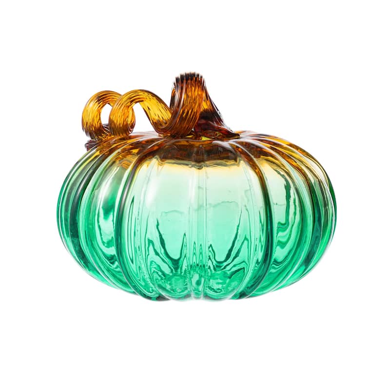 Glitzhome Fall Harvest Two-Tone Gradient Turquoise Glass Pumpkin