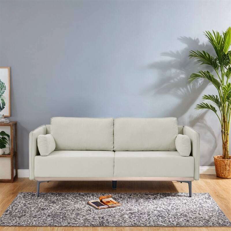 Modern Sofa 3-Seat Couch with Stainless Steel Trim and Metal Legs