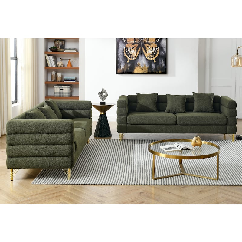 American Style 3+3 Seater Sofa,Oversized Fabric Upholstered Sofa with 6 Pillows for Living Room, Sofa-Deep Seating