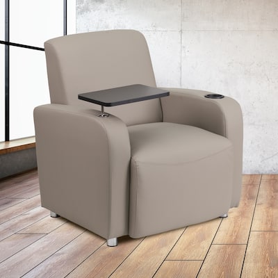 LeatherSoft Guest Chair with Tablet Arm, Front Wheel Casters and Cup Holder