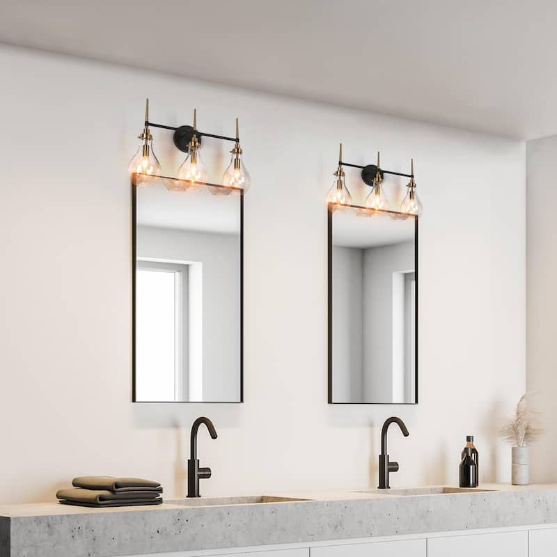 Synia Mid-Century Modern Black 3-Light Bathroom Vanity Lights Globe Wall Sconce Dimmable - L 21.6" x W 7.1" x H 14.5"