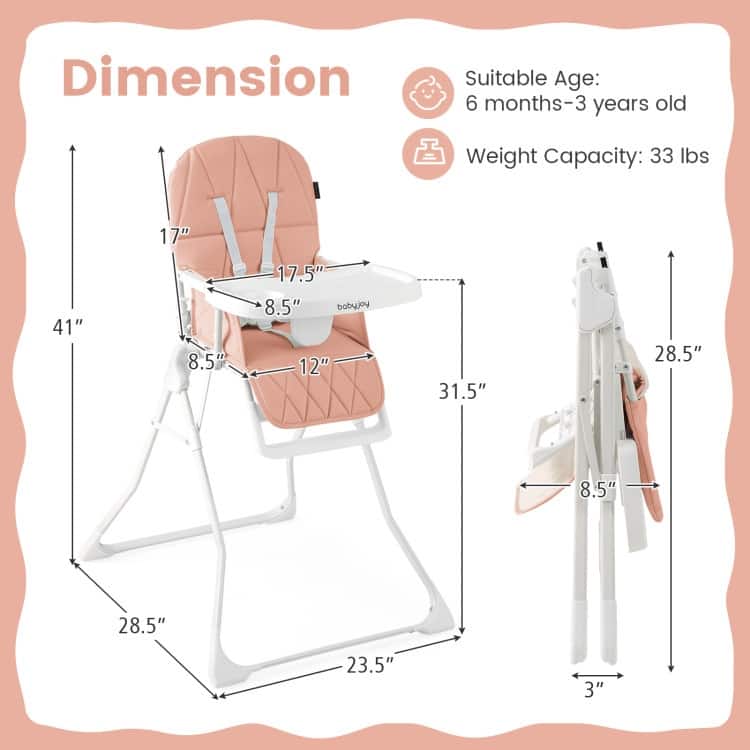3-in-1 Foldable Baby High Chair with Tray and Footrest Adjustable Footrest Lightweight Waterproof PU Cushion