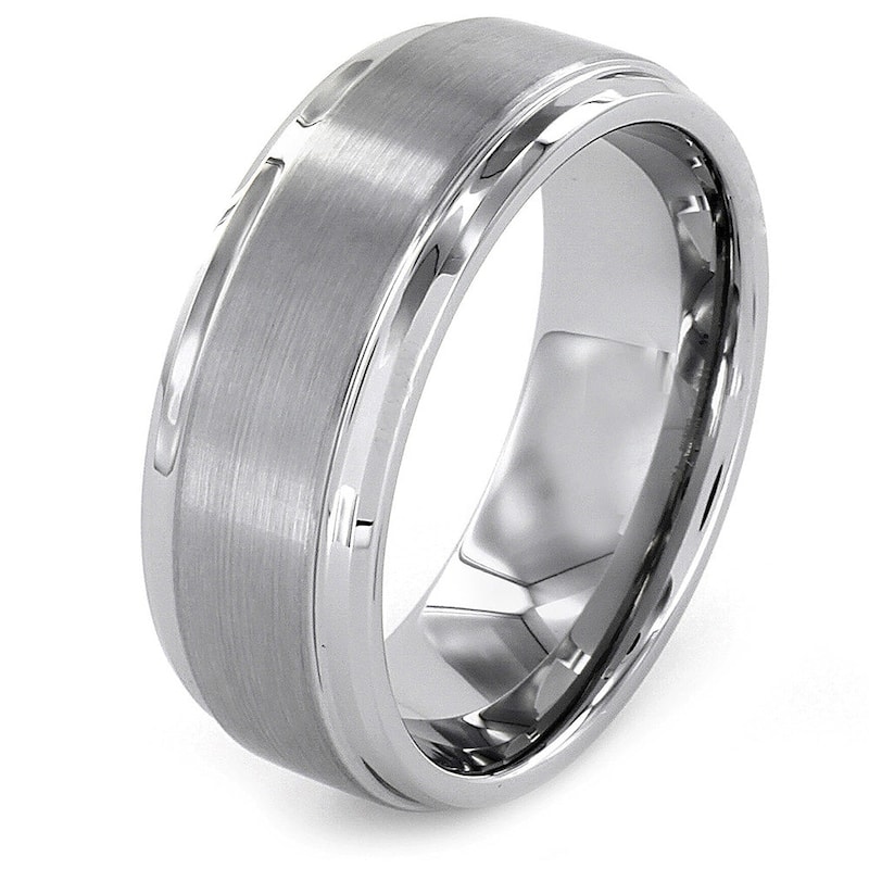Kobelli 8mm Tungsten Carbide Brushed Surface & Glossy Sleeve Comfort Fit Samuel Ring