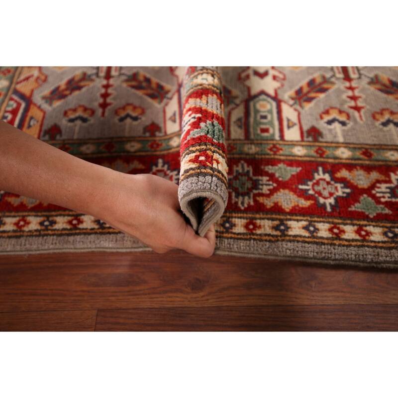 Beige Geometric Kazak Foyer Rug Handmade Wool Carpet - 2'9" x 4'2"