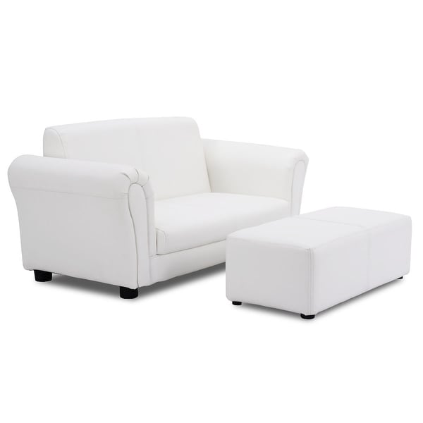 Costway White Kids Sofa Armrest Chair Couch Lounge Children Birthday Gift w/ Ottoman