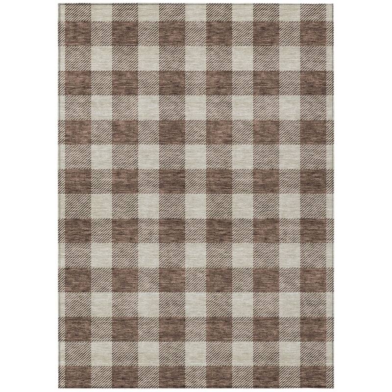 Machine Washable Indoor/ Outdoor Chantille Plaid Rug