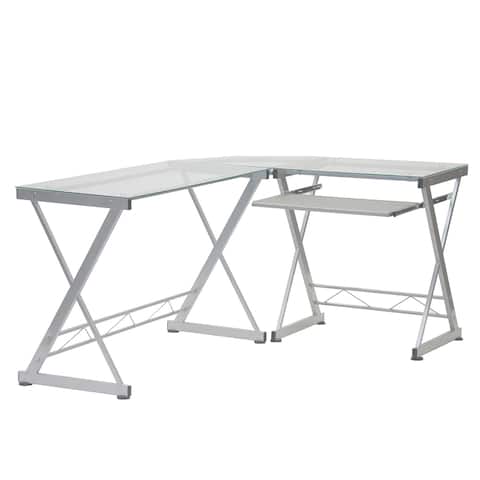 Clear L-Shaped Tempered Glass Top Computer Desk