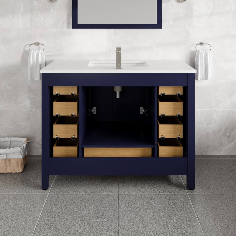 Eviva London 42"W Bath Vanity with Carrara Quartz Top & Undermount Sink