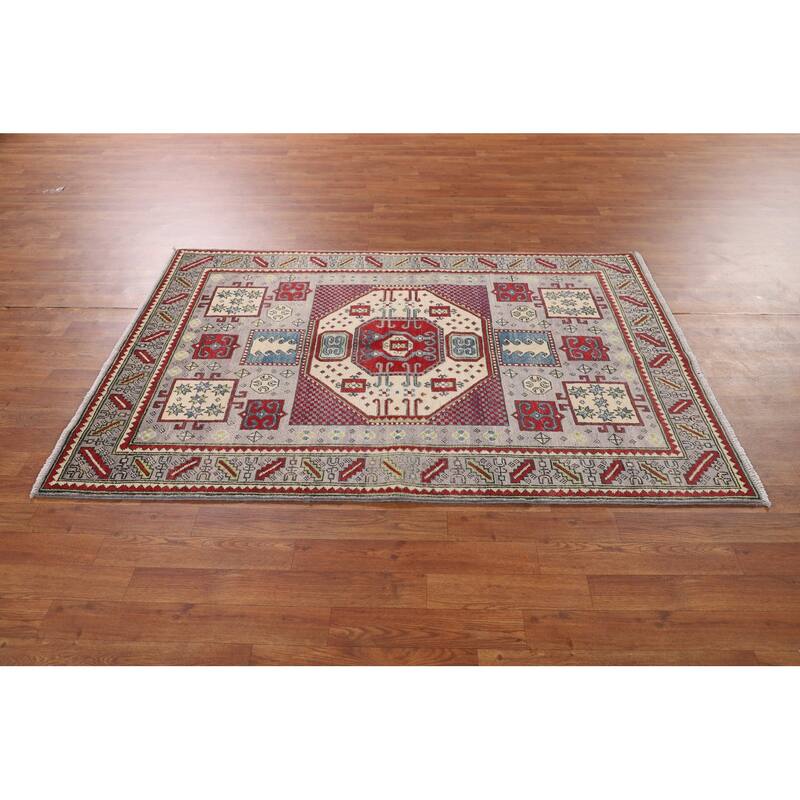 Kazak Oriental Area Rug Handmade Blue Traditional Wool Carpet - 3'11" x 5'11"