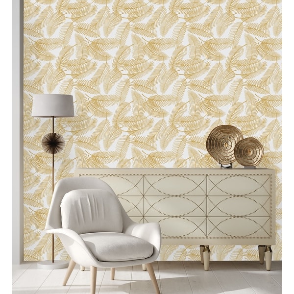 Gold Palm Leaves Wallpaper Peel and Stick and Prepasted - Bed Bath ...