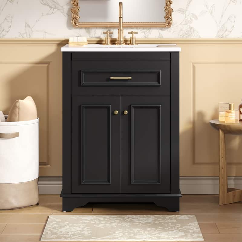 24" Freestanding Bathroom Vanity with White Integrated Ceramic Sink - 24'' x 18.5'' x 33'' - Black