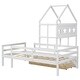 preview thumbnail 11 of 28, Twin Size House Platform Bed with 1 Storage Drawer and Guardrail, Solid Wood Kids Bed Frame with House-Shaped Headboard & Ladder