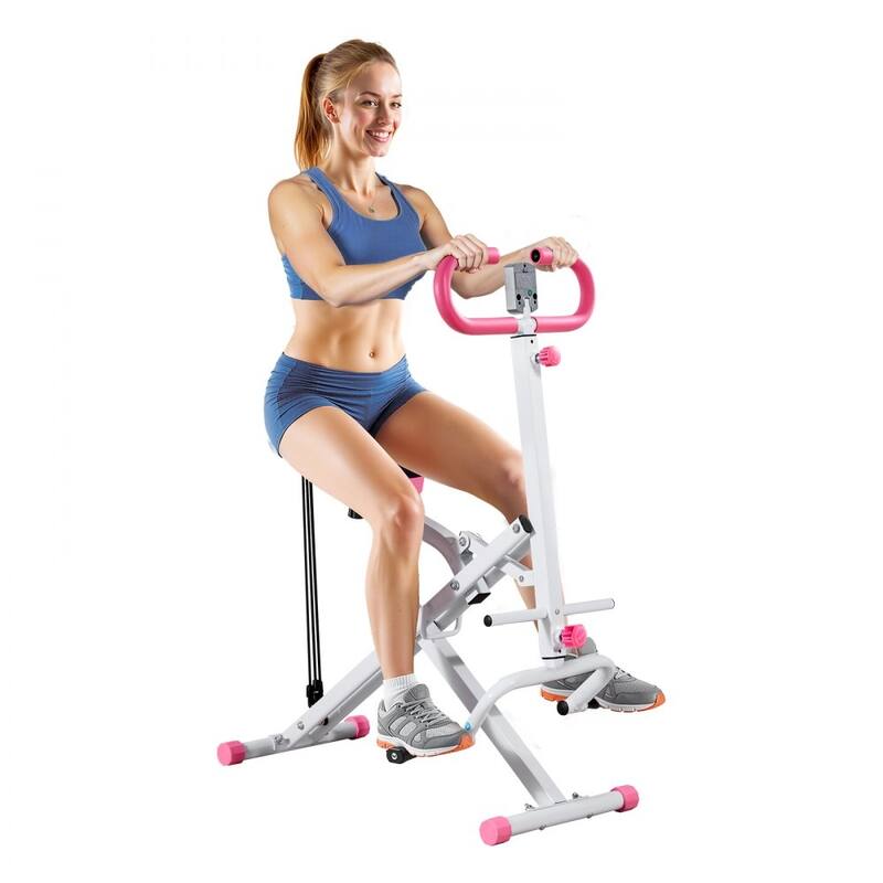 Pink-White Steel Deep Squat Training Machine with Adjustable Seat and Resistance Bands - 35.4 x 22.8 x 44.1 in