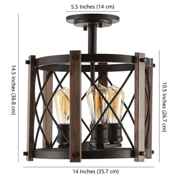 Ciel 14" 3-Light Iron Rustic Farmhouse LED Flush Mount, Brown/Oil Rubbed Bronze by JONATHAN Y