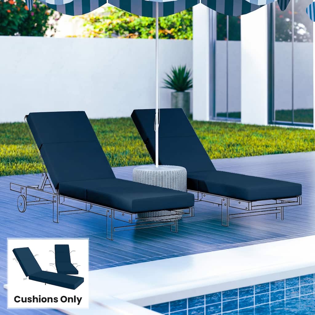 Outsunny Set of 2 Chaise Lounge Cushion, 4" Thick Outdoor Lounge Chair Cushions with Non-Slip Ties