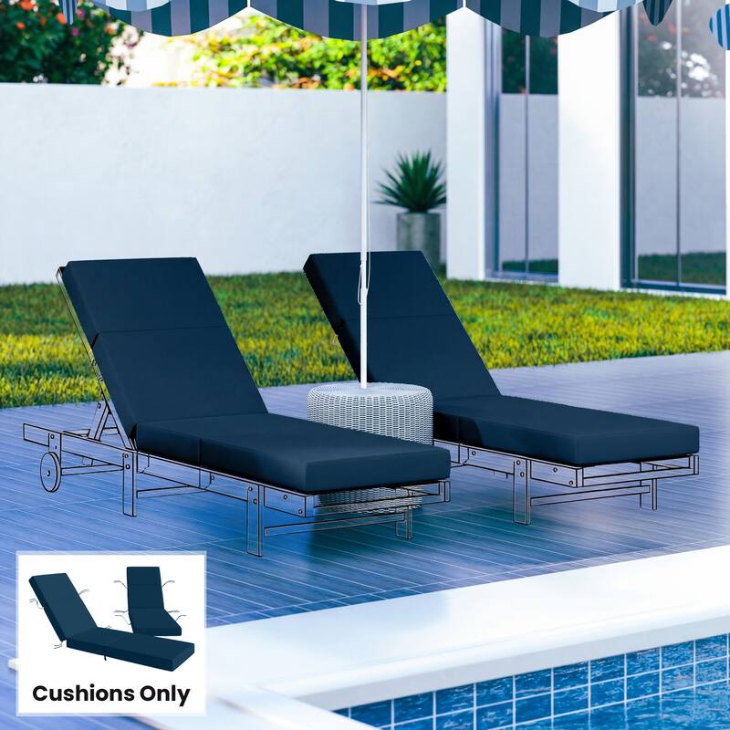Outsunny Set of 2 Chaise Lounge Cushion, 4" Thick Outdoor Lounge Chair Cushions with Non-Slip Ties - Blue