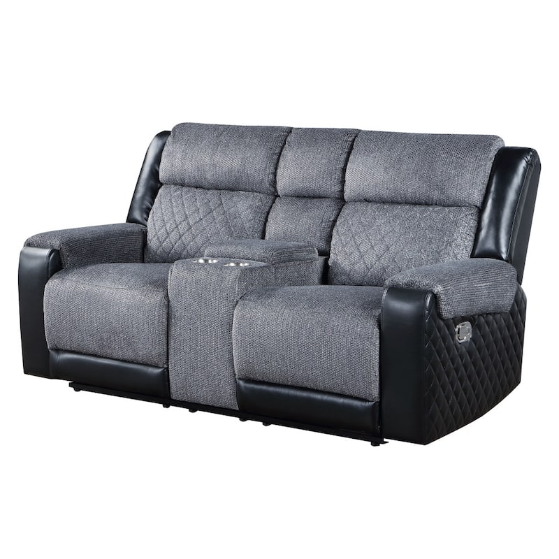 HomeRoots 76" Gray and Black Faux Leather and Microfiber Manual Reclining Loveseat With Storage - 75.75' X '40' X '39.5