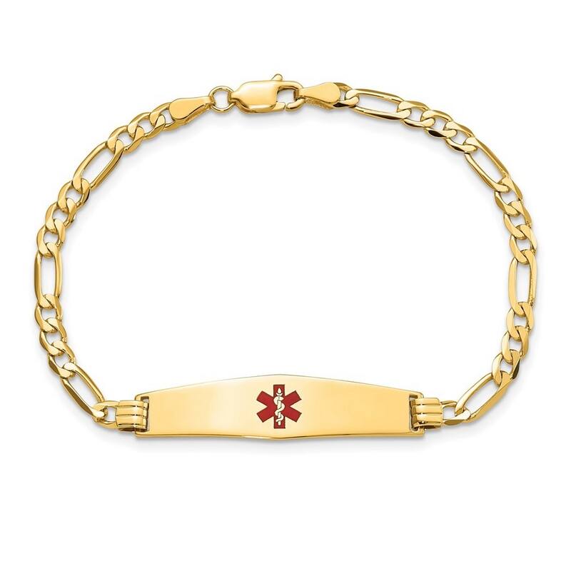 Curata 8.5mm 14k Engravable Medical Soft Diamond Shape Red Enamel Flat Figaro Link ID Bracelet