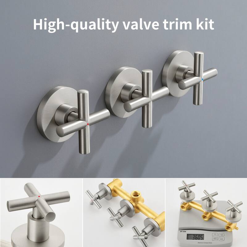 Modland 3-Handle Tub and Shower Faucet Set Dual Head 7-Spray Brass Valve Kit with Alloy Spout