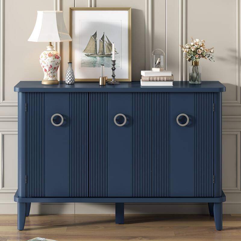 Modern Solid Wood Cabinet with Three Acacia Solid Doors and Adjustable Shelves Ideal for Living Room, Study, Corridor