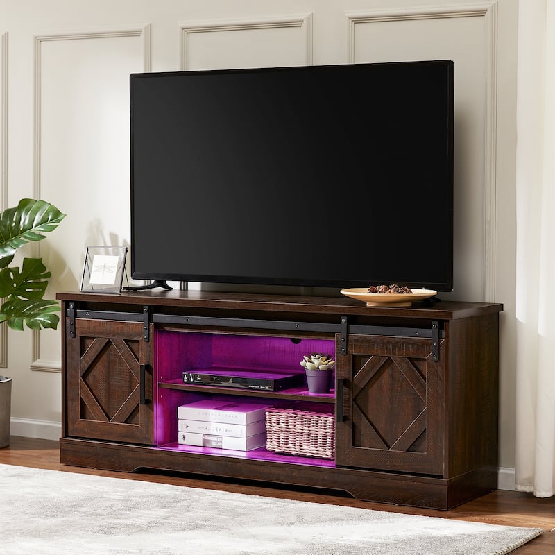 WAMPAT Farmhouse Sliding Barn Door TV Stand