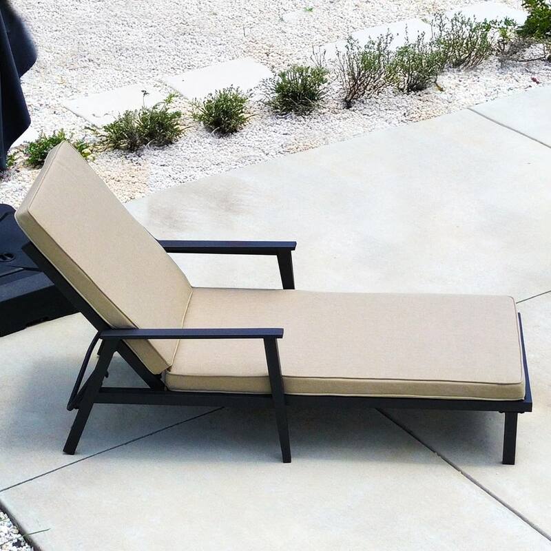 PURPLE LEAF Adjustable Chaise Lounge - Thick Cushioned Outdoor Recliner with Side Table, for Patio, Beach & Backyard (Khaki)