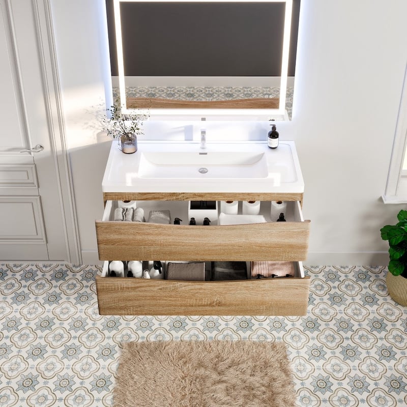Eviva Smile 48"W White Oak Bath Vanity with WH Acrylic Top