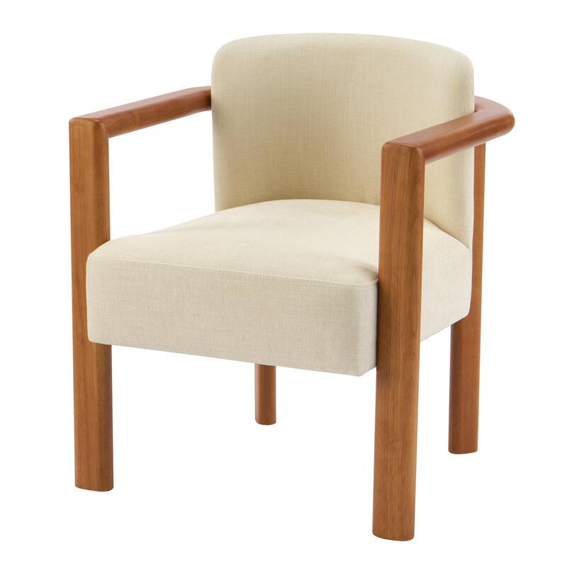 Roomfitters Upholstered Fabric Dining Armchair with Walnut Rubber Wood Frame, Beige Set of 2