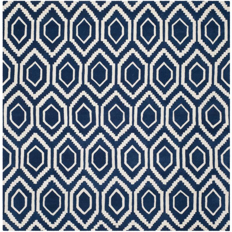 SAFAVIEH Handmade Chatham Altrud Moroccan Modern Wool Rug - 7' Square - Dark Blue/Ivory