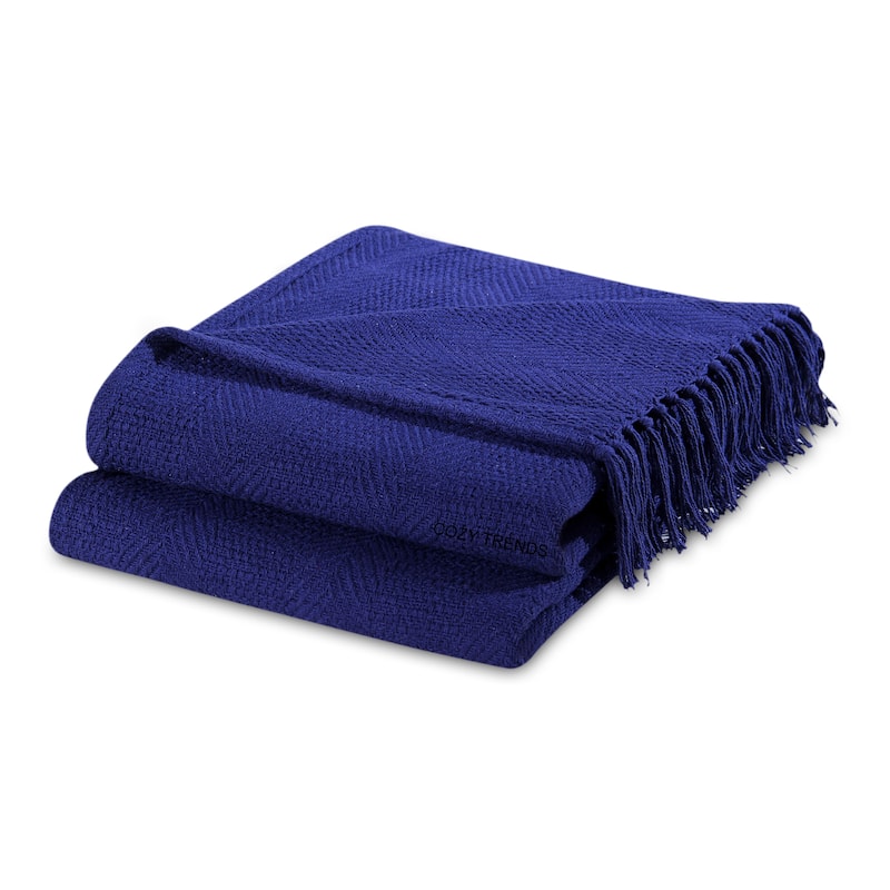 100% Cotton All Season Throw Blankets Herringbone 50''x 60'' Set of 2