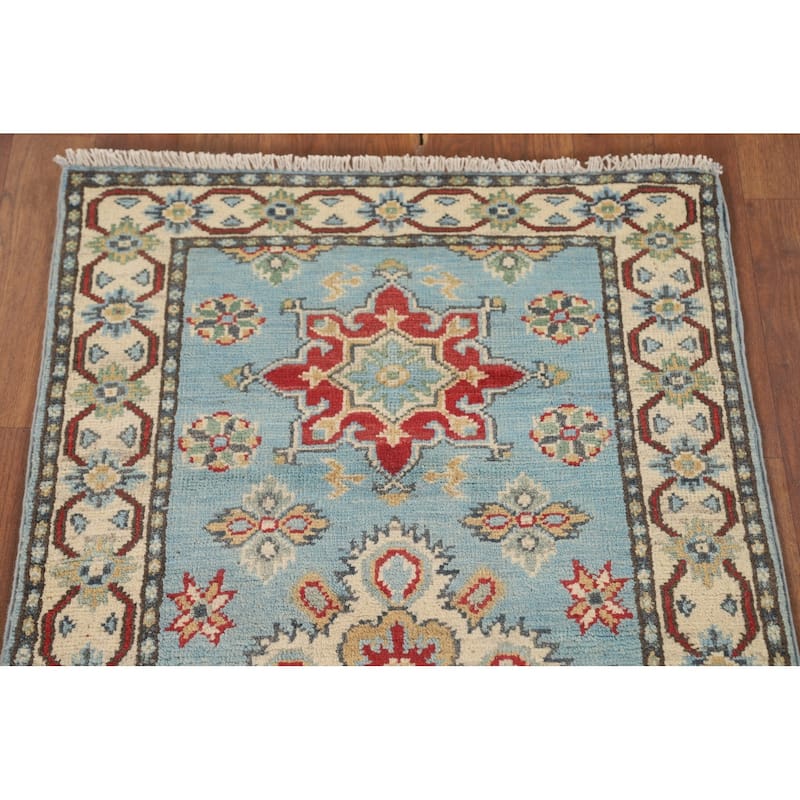 Kazak Runner Rug Handmade Light Blue Wool Carpet - 2'2" x 5'10"