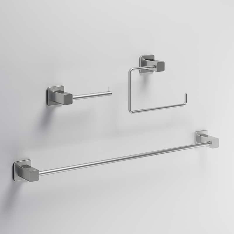 VIGO Meridian 3-Piece Bathroom Hardware Accessory Set with 24 in. Towel Bar, Toilet Paper Holder, Hand Towel Holder - Brushed Nickel