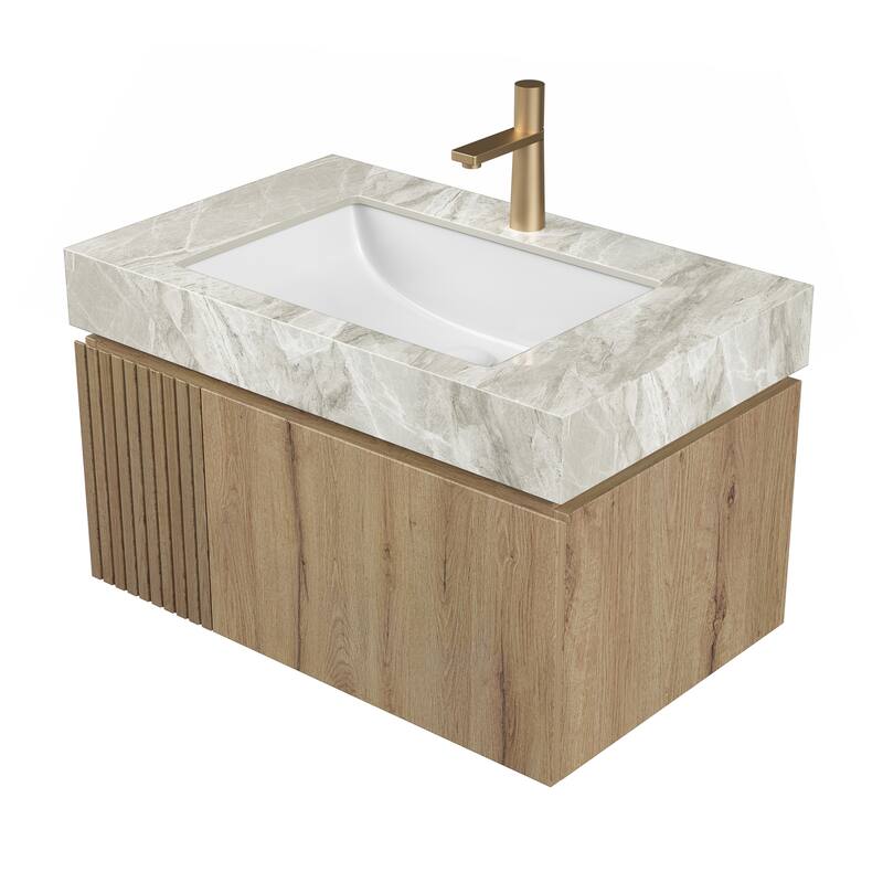 30" Sintered Stone Countertop & Ceramic Basin, NO Cabinet, NO Faucet and Sink Cover