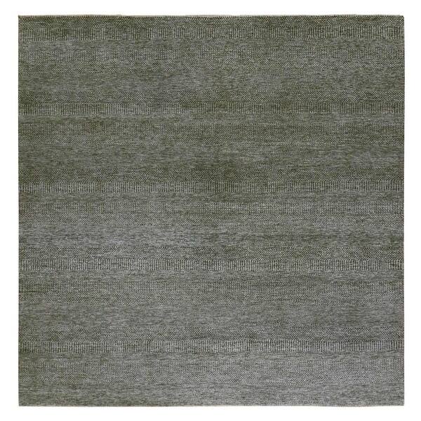 Shahbanu Rugs Grandma Gray Undyed Modern Grass Design Tone on Tone Hand ...