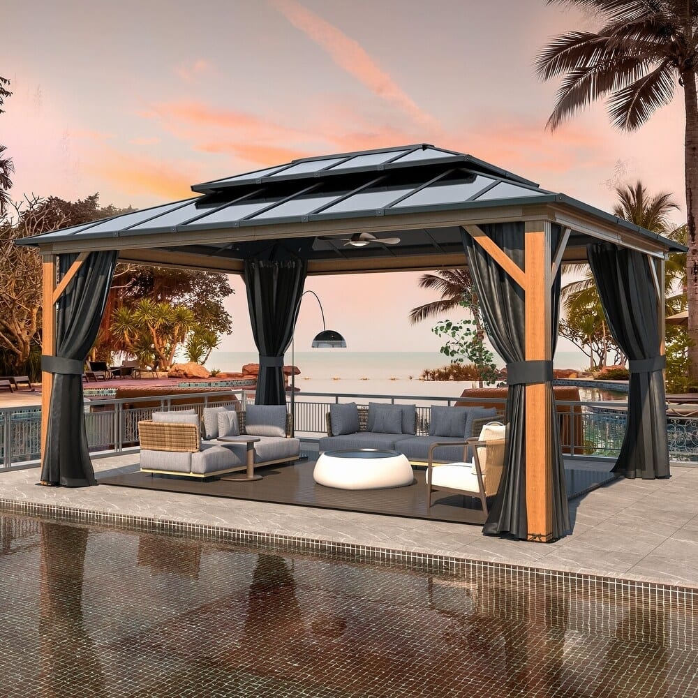 Erommy Hardtop Wood Gazebo with Double Roof – Free Dust Cover with 12x16 or 12x20 Model – Waterproof Outdoor Gazebo