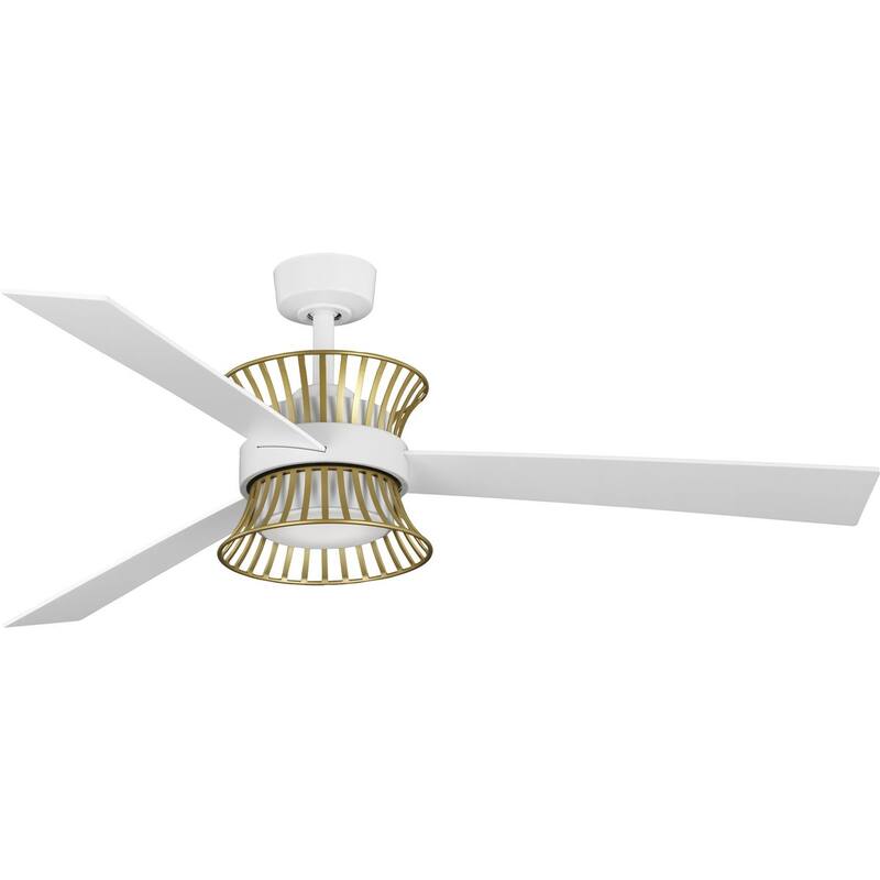 Bisbee Collection 55-in Three-Blade Matte White Global Ceiling Fan with Brushed Gold Accent - 55.3125 in x 55.3125 in x 14.75 in