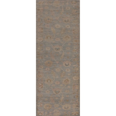 Vegetable Dye Oushak Turkish Runner Rug Handmade Floral Wool Carpet - 3'1"x 11'6"