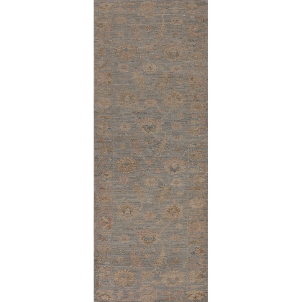 Vegetable Dye Oushak Turkish Runner Rug Handmade Floral Wool Carpet - 3'1"x 11'6"