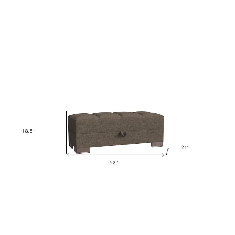 HomeRoots 52" Brown Chenille Tufted Storage Ottoman