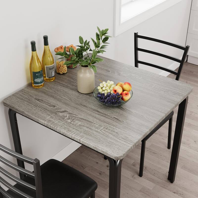 3-Piece Modern Dining Set for 2, Square Table and Chairs for Apartment Kitchen or Indoor Small Dining Area