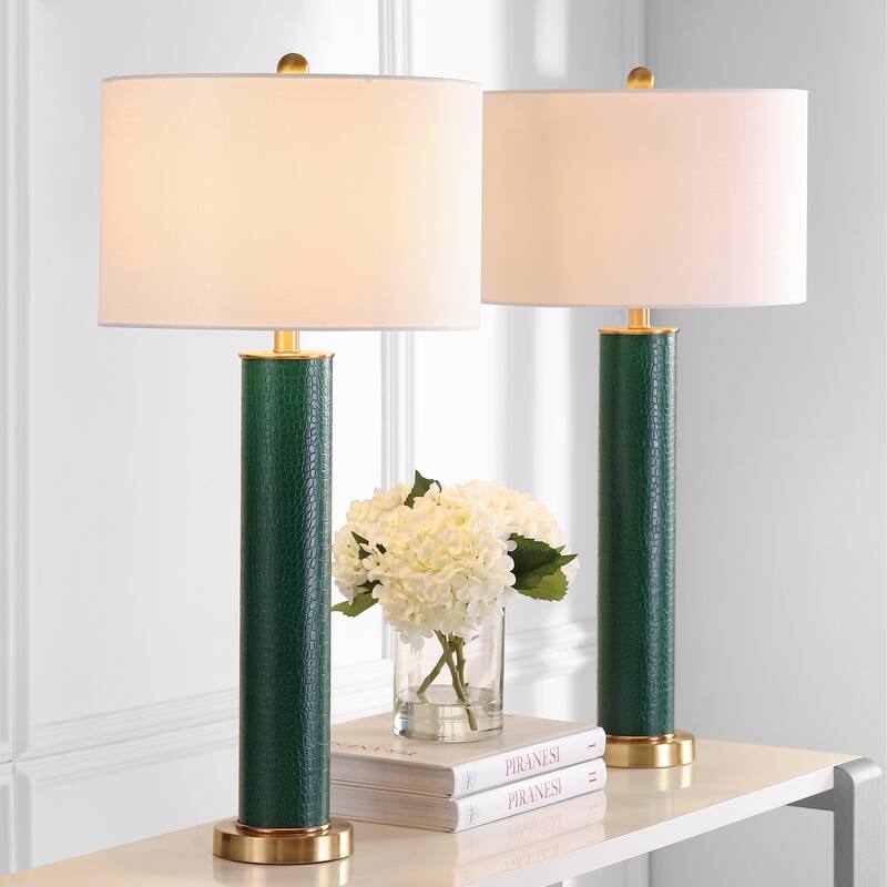SAFAVIEH Lighting Tomika 32-inch Faux Alligator Grey Table Lamp (Set of 2) - 15"x15"x31.5" - 15Wx15Dx32H