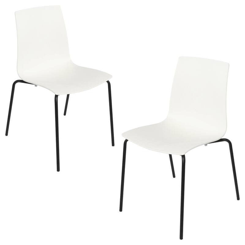 Furnish Theory Aero-S Pro Indoor/Outdoor Stackable Dining Side Chairs Polypropylene Shell & Powder-Coated Steel Legs (Set of 2) - White Shell & Black Legs