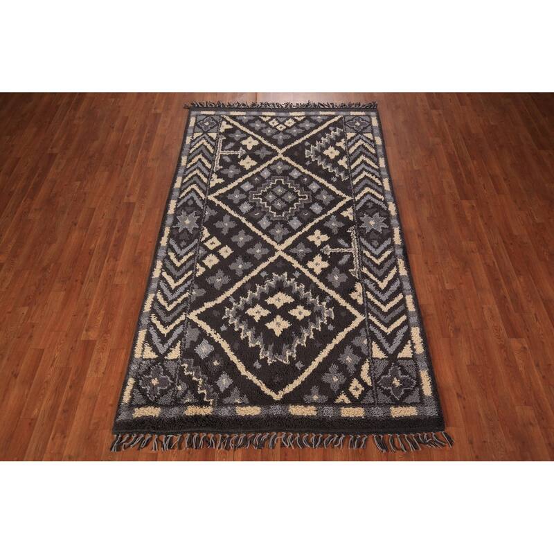 Geometric Moroccan Oriental Area Rug Handmade Wool Carpet - 4'11" x 8'2"