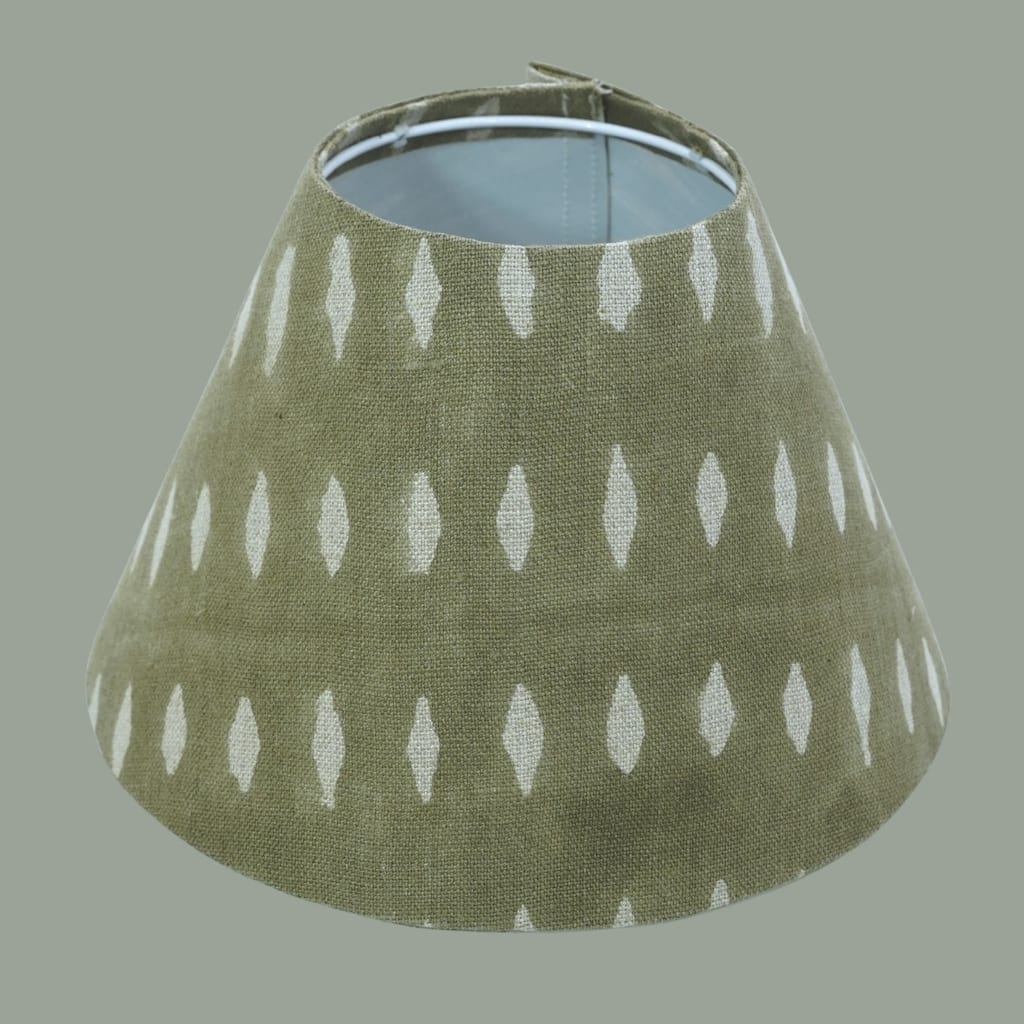 Fabdivine OMJI Handmade Thick Linen Green Boho Block Print Lampshade - Eco-Friendly Table Lamp Cover Decor for Living Room