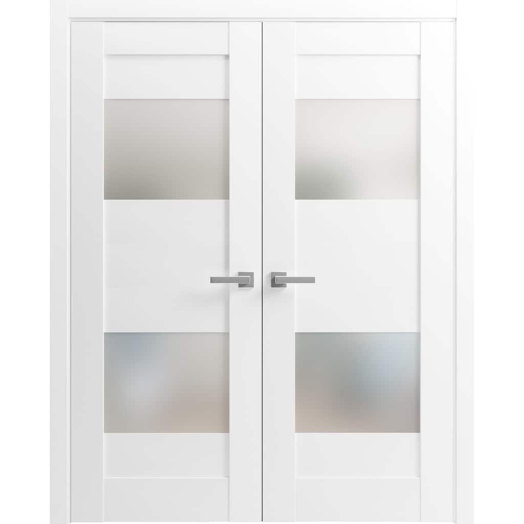 SartoDoors Sete 6222 | Interior French Doors Double French | Solid Wood w/ Glass | Slab Only | 36x80, White Silk