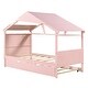 preview thumbnail 28 of 89, Twin Size House Bed Wood Slats Platform Bed Creativity Kids Bed Frame with Skylight, Storage Shelf, Trundle Bed